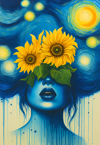 Starry Night Sunflower Portrait – Van Gogh Inspired Modern Wall Art